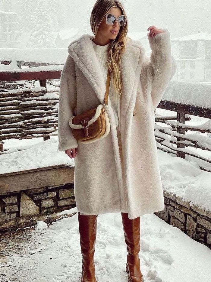 Women's Clothing Luxury Faux Fur Coat Women's Long Teddy Jacket Winter Warm Oversized Outerwear With Lamb Wool Collar_voghion.com