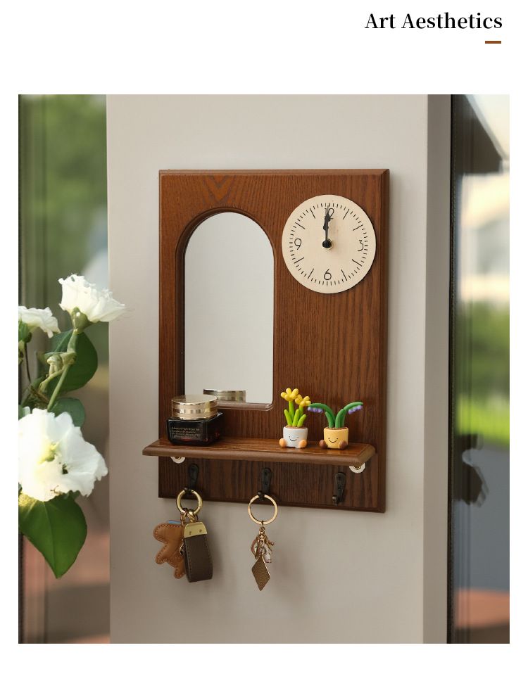 Kreative Eingangswand Dekorativer No-Drill Eingangsbereich Schlüsselhaken Rack Lagerung Holz Organizer_voghion.com