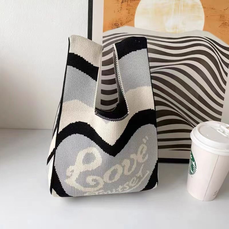 Knitted Handbag For Women New Tote Cute Korean And Japanese Style Versatile Office Lunch Ladies Handheld Shoulder Bag_voghion.com
