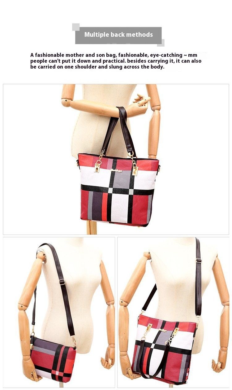 Andralyn New Plaid Six Piece Set Mother Tote Bag Contrasting Color Trend One Shoulder Handbag Women's Handbag Key Bag_voghion.com
