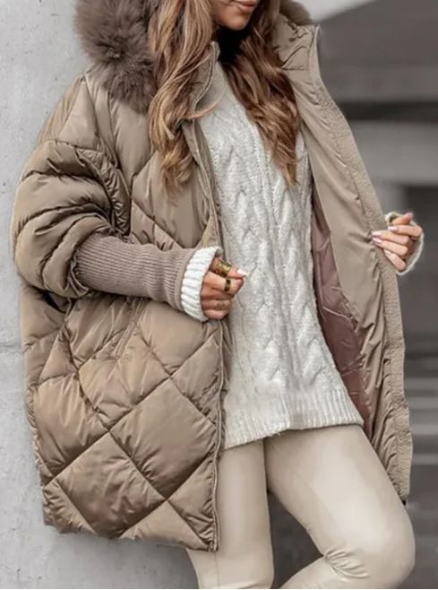 Damenbekleidung Winter Warme Baumwolljacke mit Pelzkragen Damen Reißverschluss Langarm Schlanke Baumwolljacke mit Kapuze_voghion.com