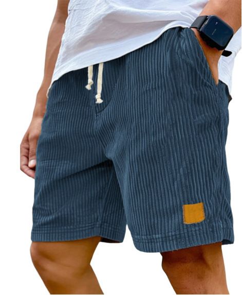 2025 New Men's Embroidered Logo Corduroy Fashion Drawstring Casual Shorts_voghion.com