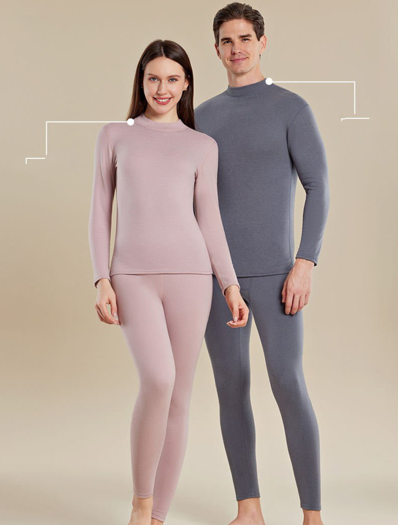 Roupa íntima térmica de caxemira Lyocell para casais, forrada com lã e espessada, conjunto de camada de base autoaquecida para o outono_voghion.com