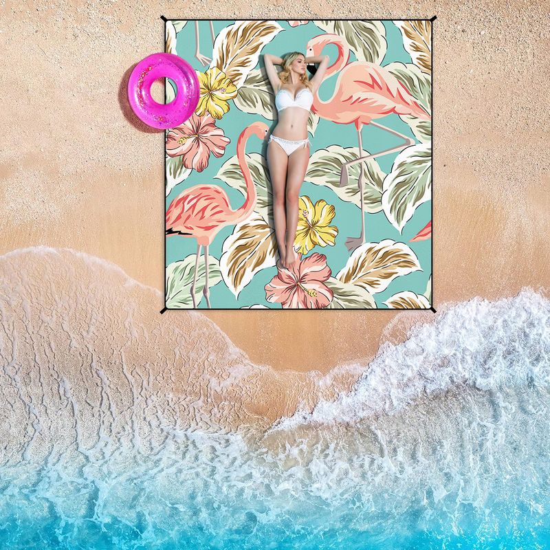 Strandmatte mit Flamingo-Print – winddicht, wasserdicht und sandfrei (200 x 150 cm, individuelles Logo, für Camping und Picknick)_voghion.com