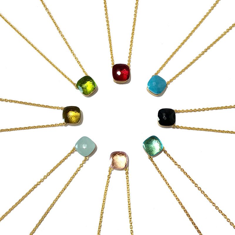 Geometrische facettierte Kristall-Halskette, Kupfer-Wasserwellenkette, verstellbar, 40 + 5 cm, Frühlings- und Sommerschmuck in Bonbonfarben für Damen_voghion.com