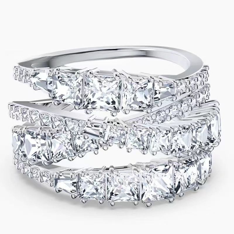 Crystal Spiral Staggered Niche Ring Women's Fashion Versatile Crystal Jewelry_voghion.com