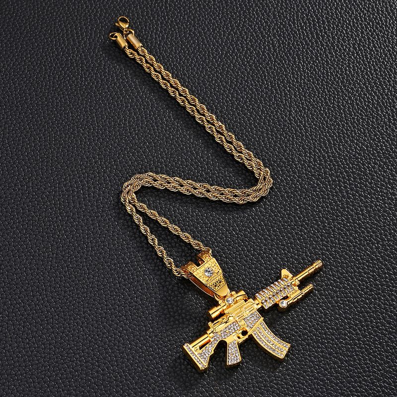 Hot Selling New Diamond Studded Gun Style Alloy Simulation AK Weapon Model Hip-hop Men's Necklace Jewelry_voghion.com