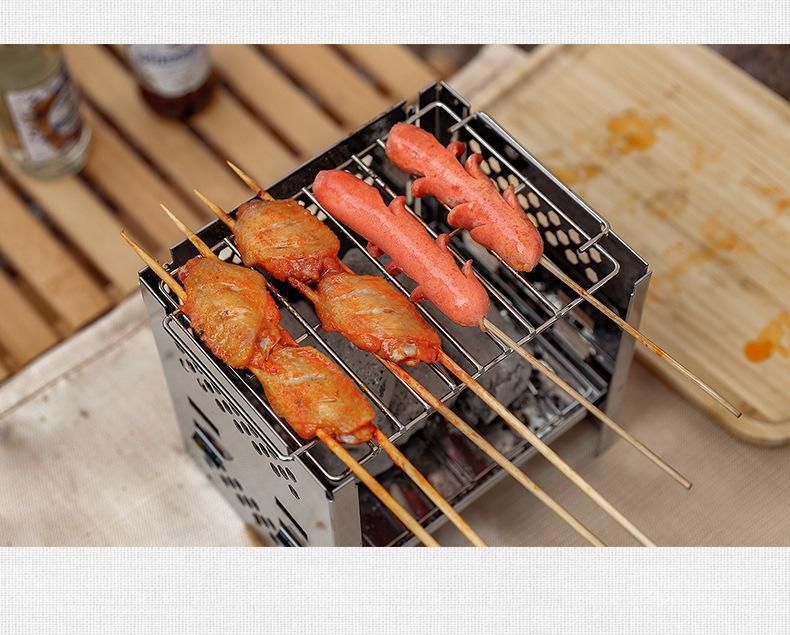 Barbecue da campeggio pieghevole in acciaio inox a doppio strato per stufa a legna e carbone, per picnic_voghion.com