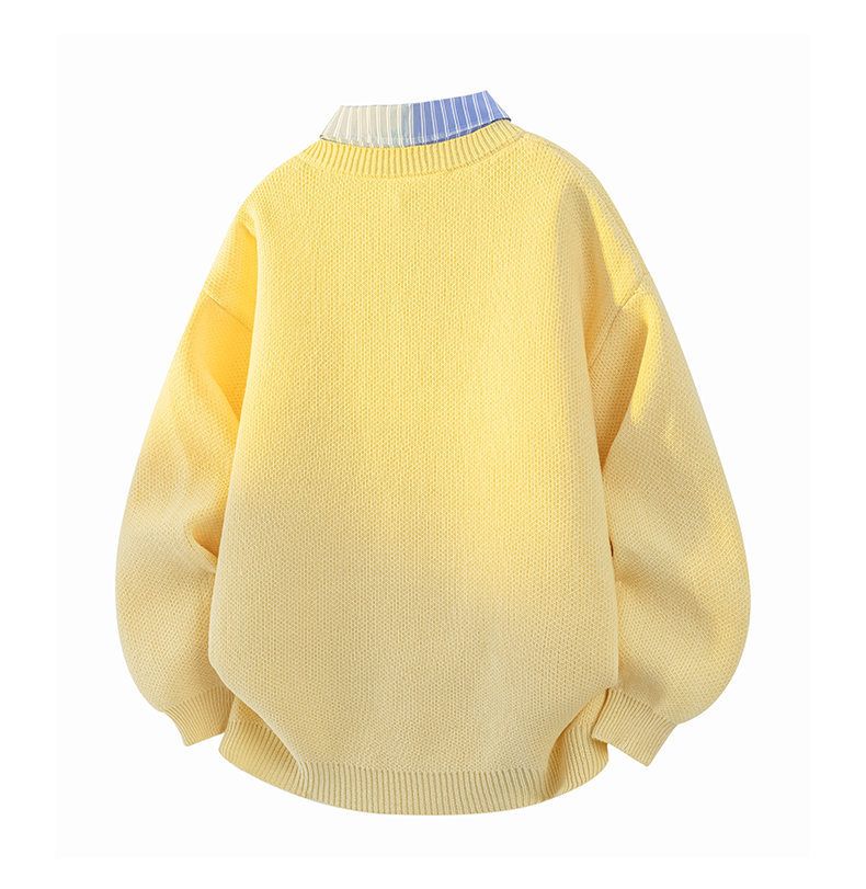 Pull en tricot style rétro américain pour homme, col à volants, coupe ample et décontractée, lavable en machine, pour l'automne et le printemps._voghion.com
