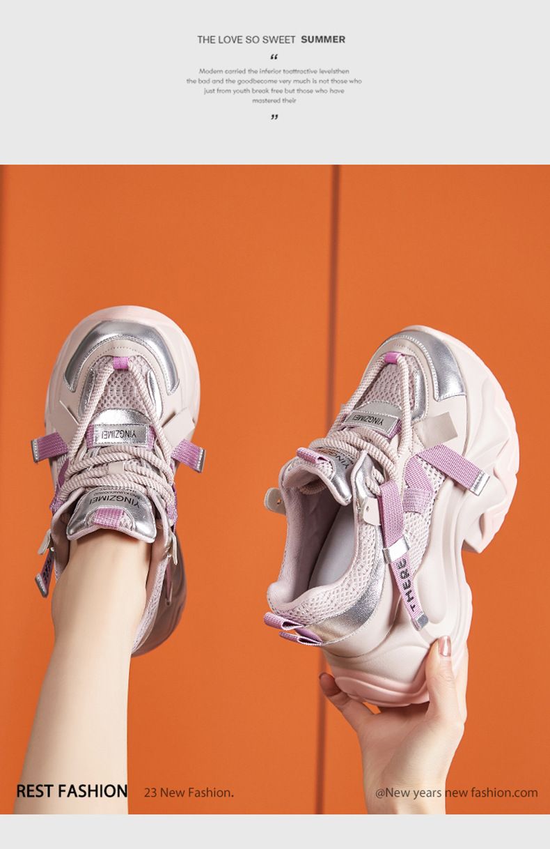 Tykksålet pappa våren 2024 nye europeiske stasjons allsidige sportssko, svampsåle, liten innvendig høydeøkning_voghion.com