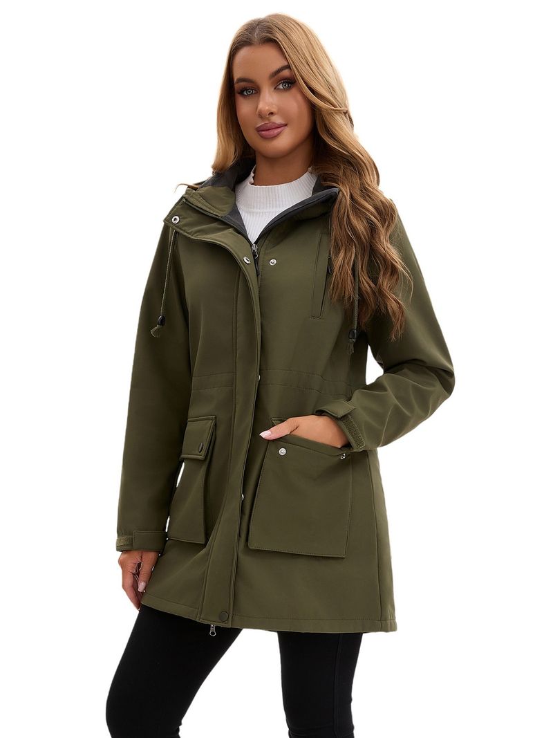 Women's Waterproof Softshell Jacket With Hood - Windproof Raincoat For Outdoor Hiking & Commuting (Black, Army Green, Navy Blue, Coffee, Light Gray)_voghion.com