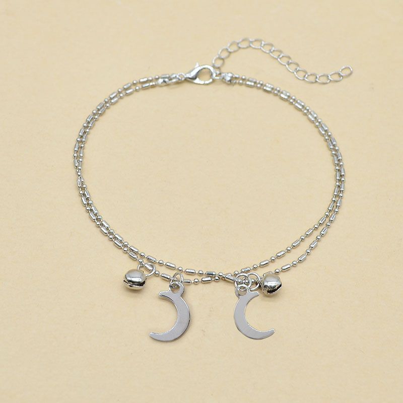 Bohemian Style Moon Pendant Bell Versatile Anklet Geometric Simple Double Layer Beach Foot Jewelry For Women_voghion.com