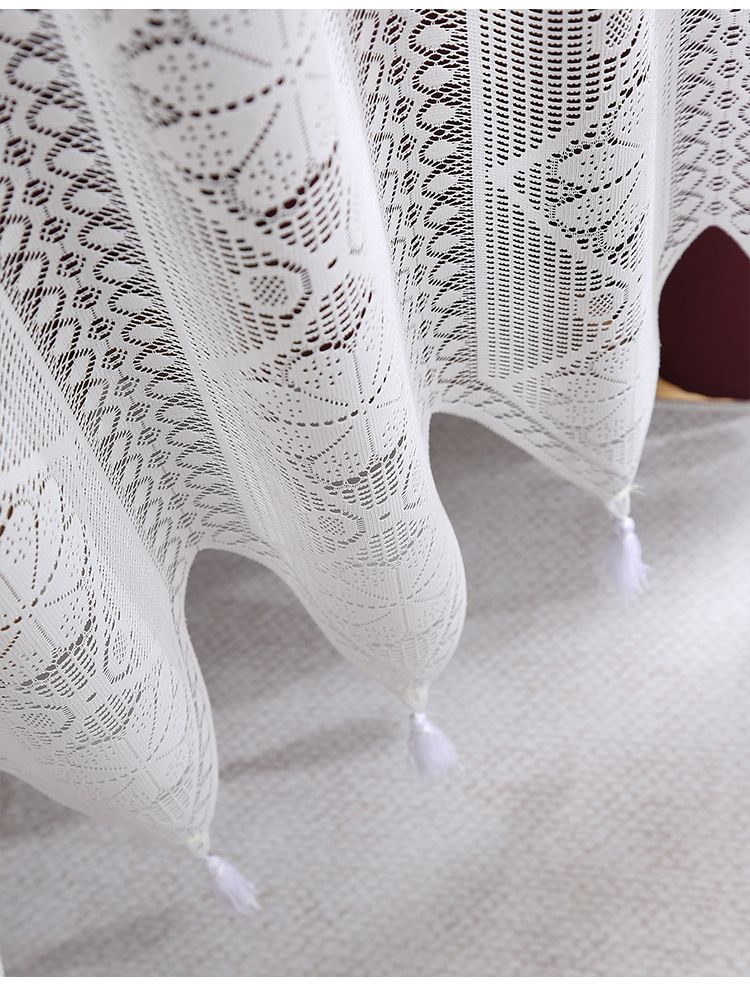 Polyester Lace Door Curtains With Stripe & Floral Pattern, Semi-Sheer Window Drapes For Living Room Bedroom Dining Room, American Style Home Decor_voghion.com