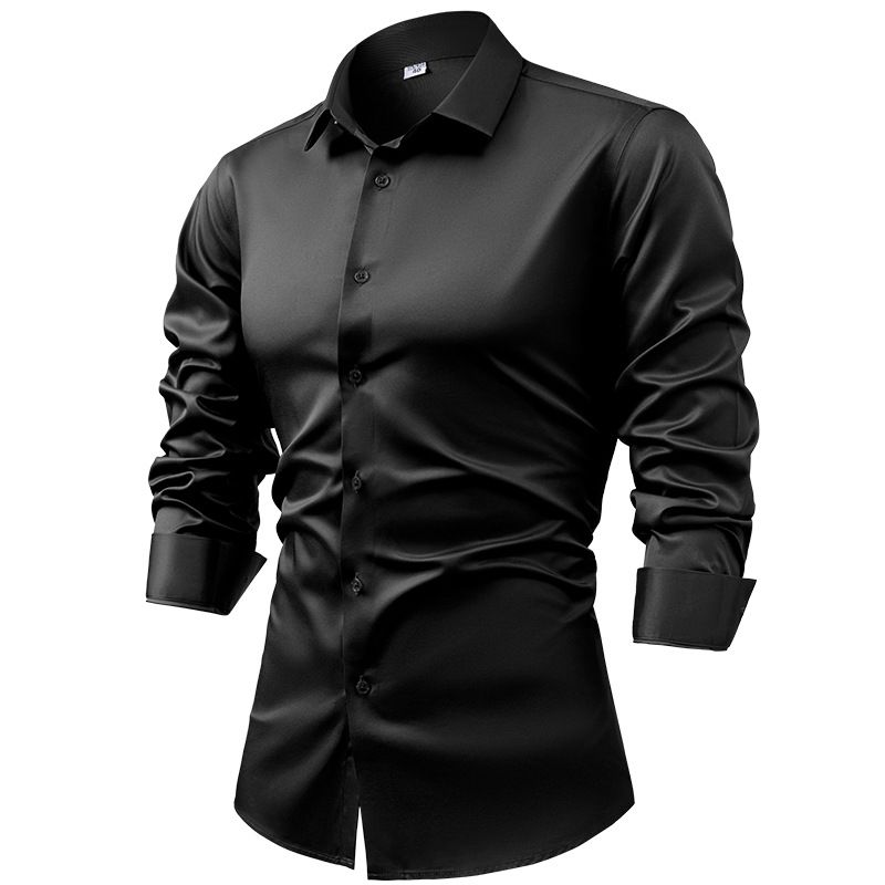 Herrenhemd aus Seidensatin mit langen Ärmeln – knitterfreies und antistatisches Business-Casual-Button-Down-Hemd für formelle und Freizeitkleidung_voghion.com