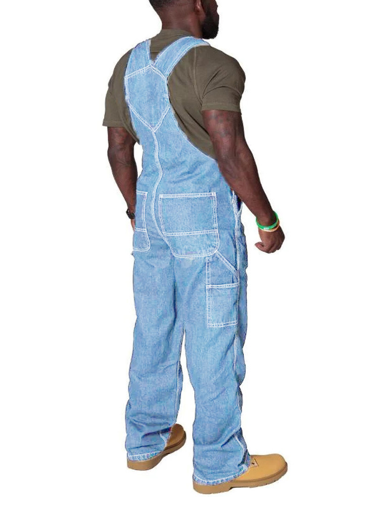 Barboteuse en jean à bretelles pour hommes, pantalon cargo en denim déchiré_voghion.com