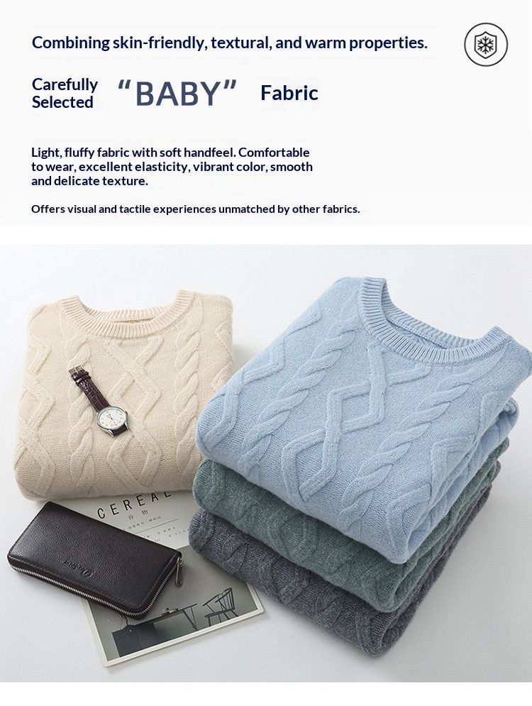 Nordmann 24 Autumn Winter 5-Needle Thickened Crew Neck Men's Long Sleeve Pullover Sweater Diamond Twist Wool Knitted Base Layer_voghion.com