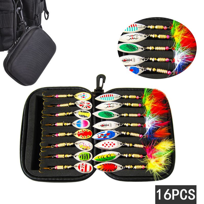 Makšķerēšanas rīki, ēsma, rotējoši fliteri, 16 gab. kompozītmateriālu rotējošu fliteru komplekts, spalvu āķis, EVA fliteru iepakojums, zivju ēsma_voghion.com