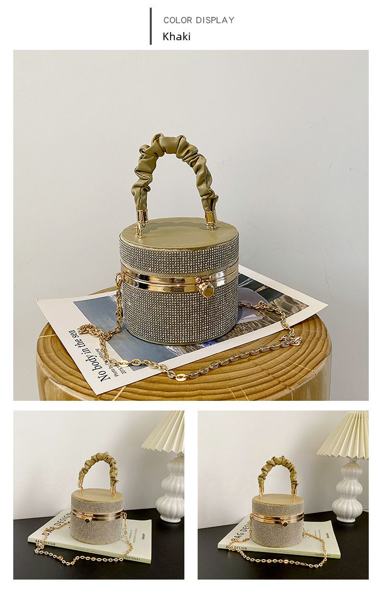 Spring Simple Western Style Mini Flash Diamond Fashion Bucket Bag 2023 New All-match Pleated Chain Shoulder Bag for Women_voghion.com