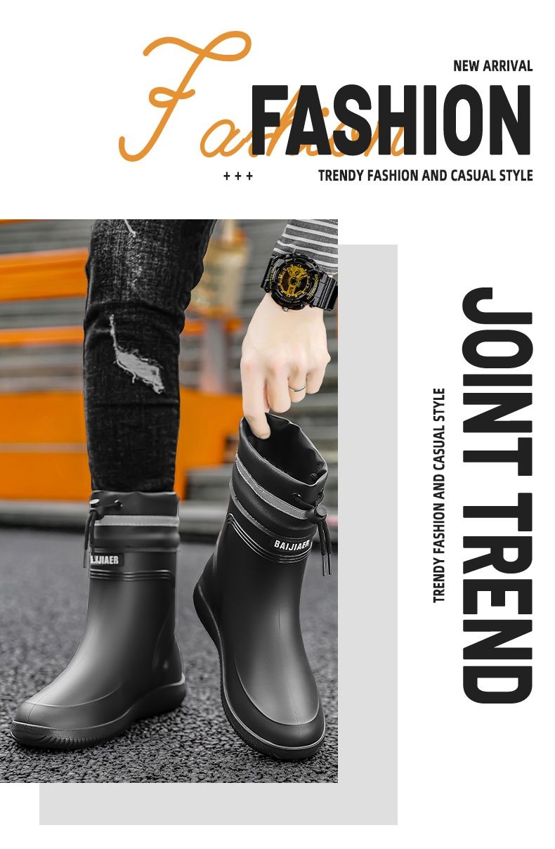 Single Shoe Midsole Waterproof Mouth Rain Boots 39-45_voghion.com