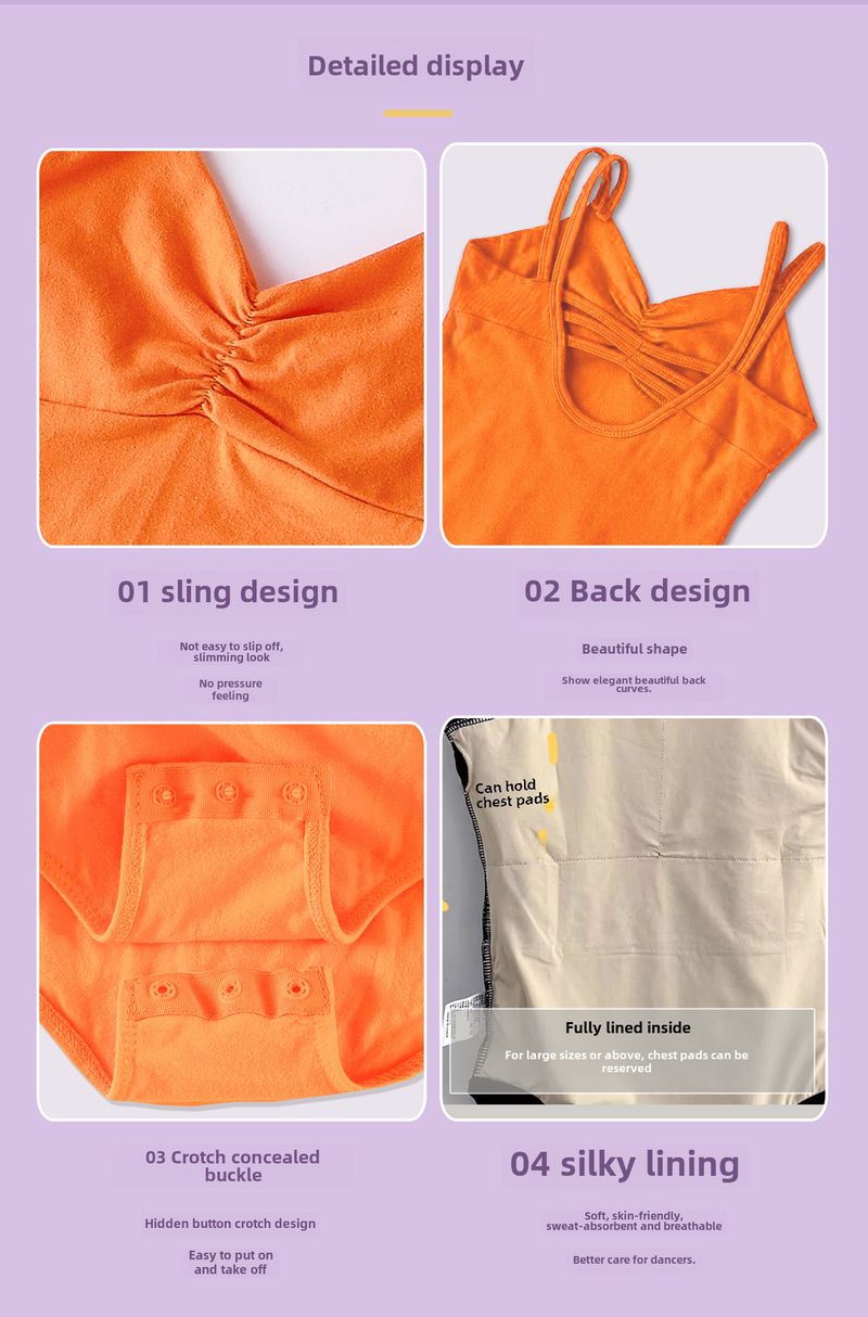 En stock, ropa de baile, ropa de práctica con eslinga, mono nuevo de verano, ropa de clasificación de baile para niños_voghion.com