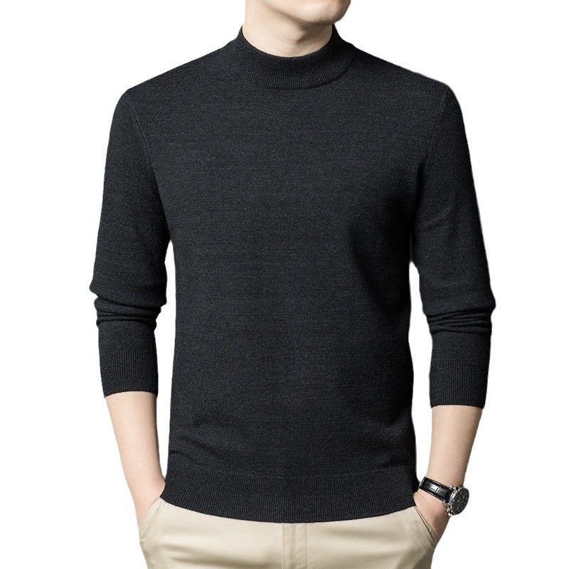 Herbst Winter Neues, verdicktes Premium-Basishemd mit einfarbiger Farbe, lässiger halber Rollkragenpullover, Herrenbekleidung_voghion.com