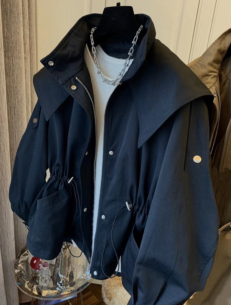 Gabardina informal con cordón en la cintura para mujer, abrigo corto para primavera y otoño_voghion.com