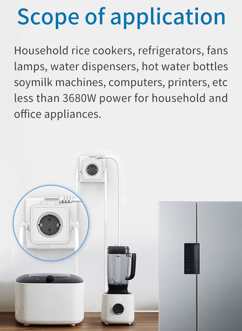 MASSFA Multi-EU-Steckdosenleiste Elektrischer Steckerwürfel Mehrfachsteckdose mit 5 AC-Steckdosen 3680W Adapter für Zuhause_voghion.com