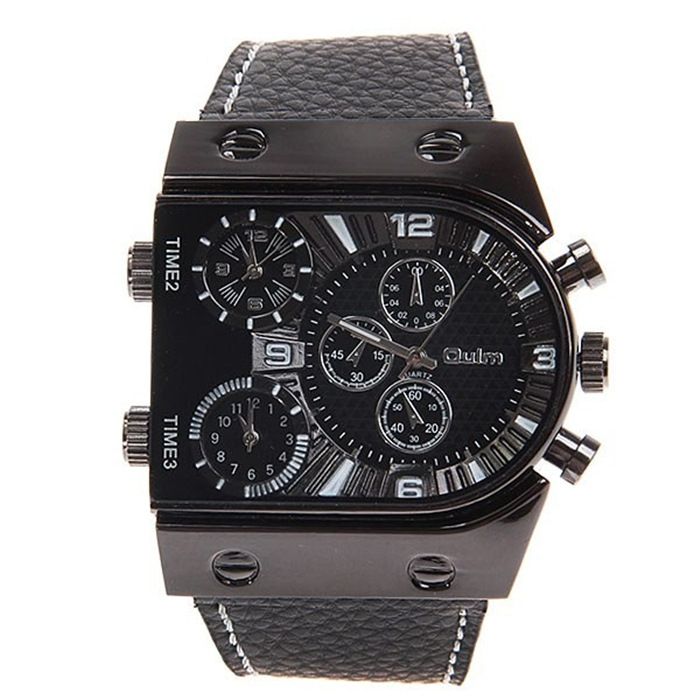 Orologio da uomo elegante, casual e da lavoro, con triplo fuso orario, quadrante ovale grande, cinturino in vera pelle, cassa in lega, orologio con quadrante grande e tre fusi orari_voghion.com
