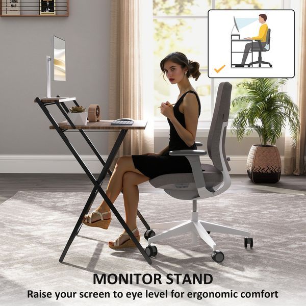 HOMCOM Folding Computer Desk, 27.6' Foldable Desk With Monitor Shelf For Small Space, Home Office, Study, Easy Assembly, Walnut_voghion.com