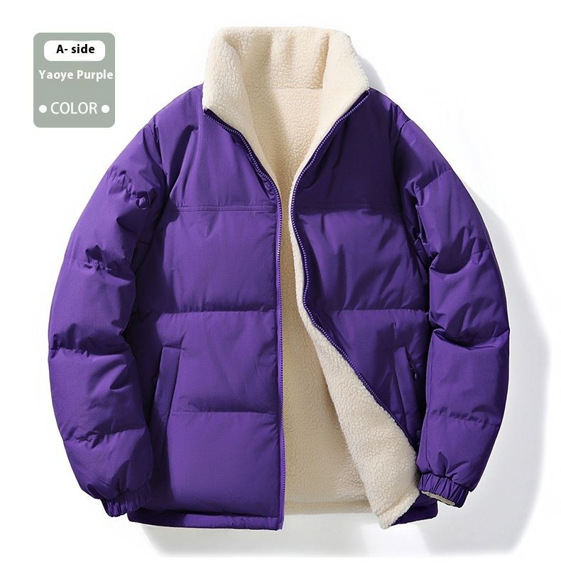 Casaco de lã de cordeiro de novo estilo de inverno masculino de algodão com pelúcia e pão grosso, casaco de algodão quente solto de dupla face para mulheres_voghion.com