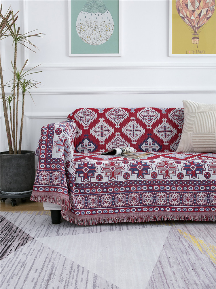Ethnic style double-sided thickened full coverage sofa towel, all-season tea table, outdoor tablecloth, camping blanket_voghion.com