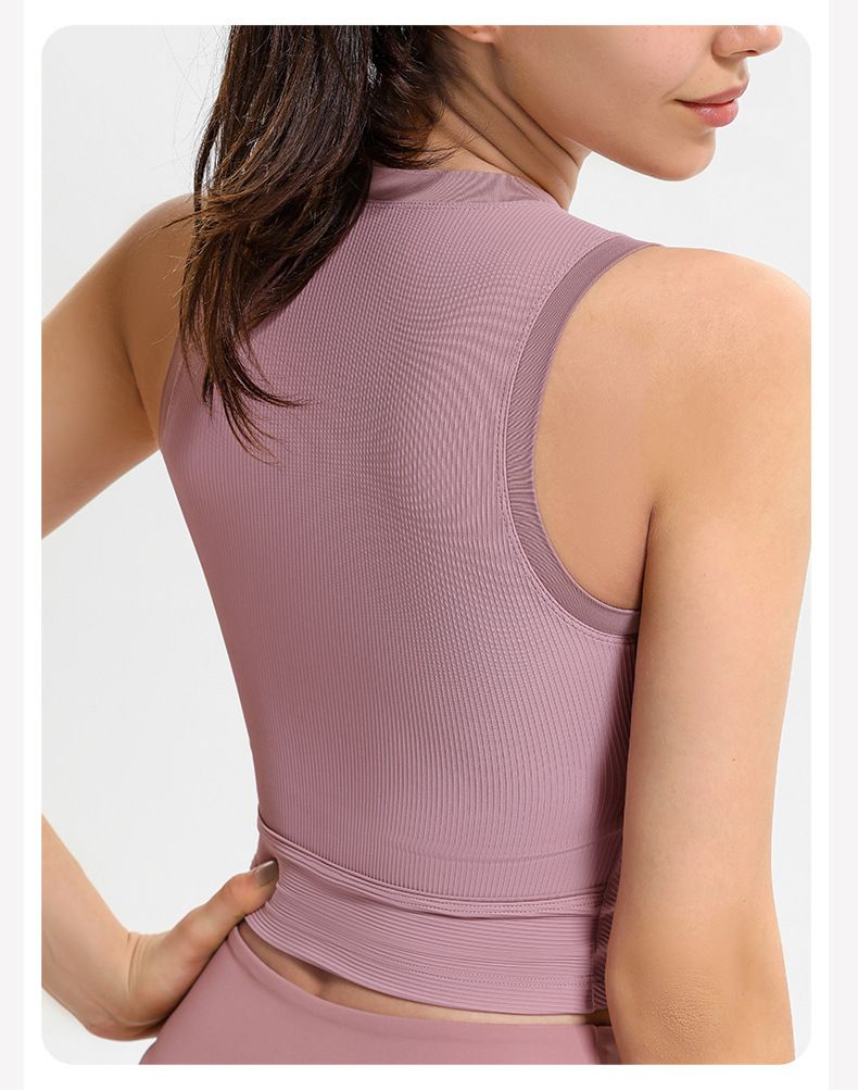 Abbigliamento da donna Spedizione senza maniche Gilet sportivo a coste per donna Corsa Fitness Elastico Attillato Abbigliamento esterno Yoga Intimo_voghion.com