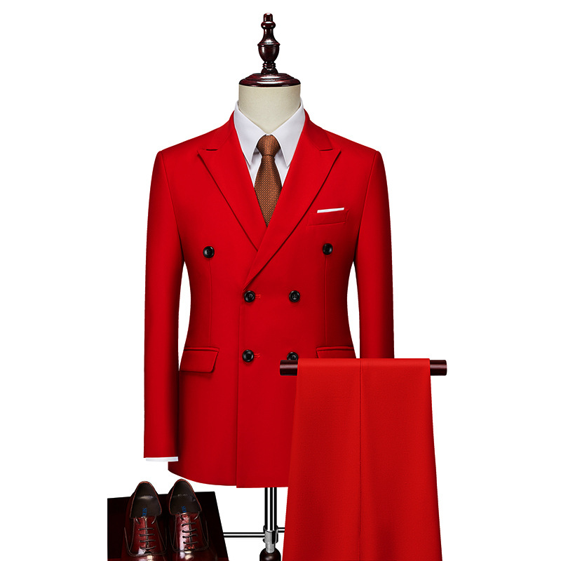 Pánský oblekový set Business Casual s dvojitým zapínáním, červený, XZ103-288, sada P135_voghion.com