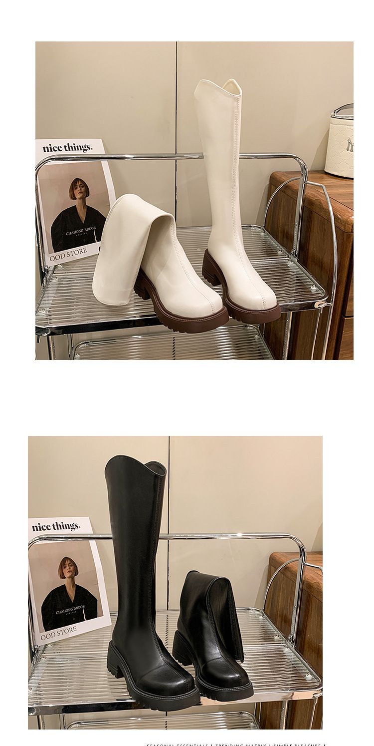 V-Mund-Plateaustiefel für Damen, neue Modelle für Herbst und Winter, aber kniehohe Ritterstiefel mit dickem Absatz für Damen_voghion.com