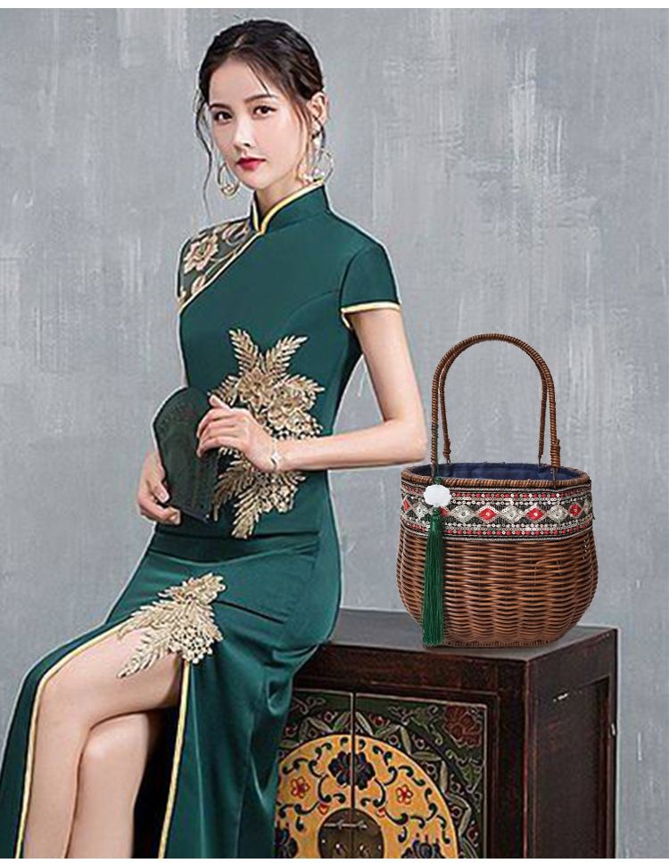Vintage-Handtasche aus verstärktem Rattan – ovale gewebte Tragetasche im Ethno-Stil mit Metallrahmen (handgefertigt, langlebig und modisch)_voghion.com
