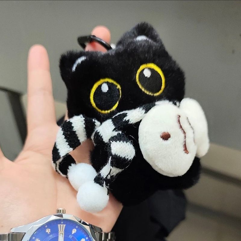 Cute Adorable Small Fish Big Eye Plush Toy Couple Bag Pendant Creative Little Black Cat Keychain_voghion.com