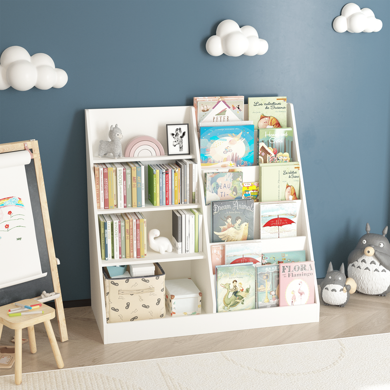Kids Bookshelf And Toy Storage Organizer, Multifunctional 4 Tier Wooden Kids Book Shelf With Bookcase Display Stand In Kids Room Playroom Nursery For Kids, Children, Toddlers_voghion.com