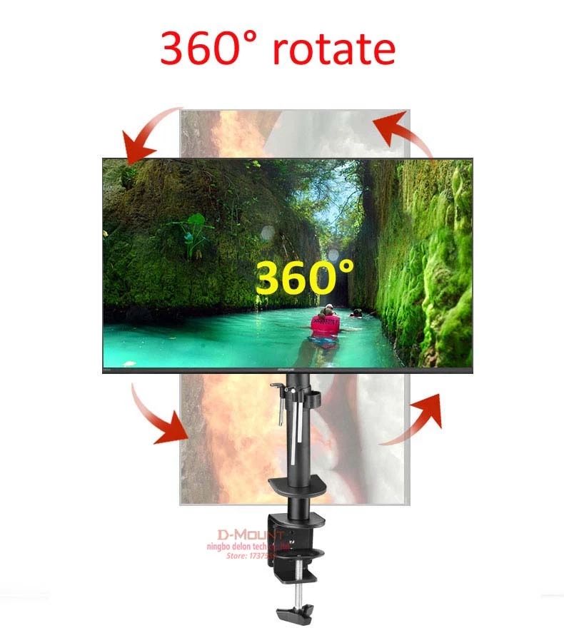 full motion rotate grommet clamp base steel single monitor desk bracket double arm desktop support_voghion.com