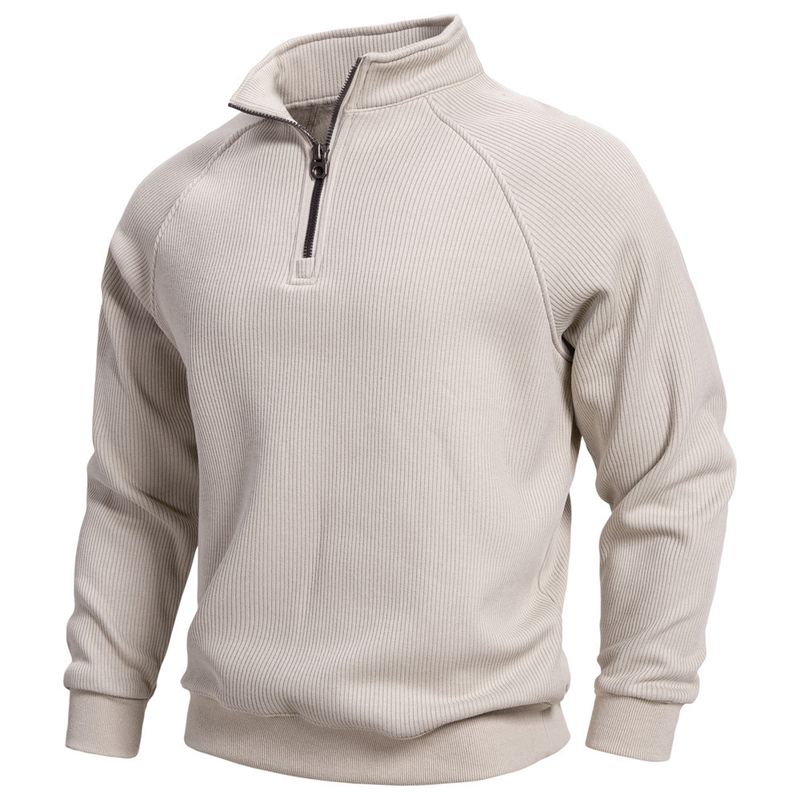 Felpa con cappuccio in pile con mezza zip da uomo - Elegante colletto alto, calda e comoda, casual da casa (blu navy, nero, verde militare, grigio chiaro, beige)_voghion.com