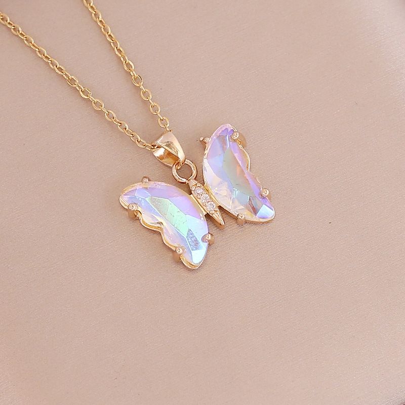 Collana con ciondolo a forma di farfalla con diamanti in stile INS da donna, stile hip hop geometrico corto_voghion.com