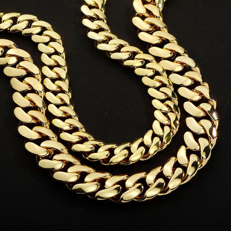 Collana con catena cubana galvanizzata in oro vero da 14/18/22 mm – Bracciale con fibbia a farfalla Hip Hop_voghion.com