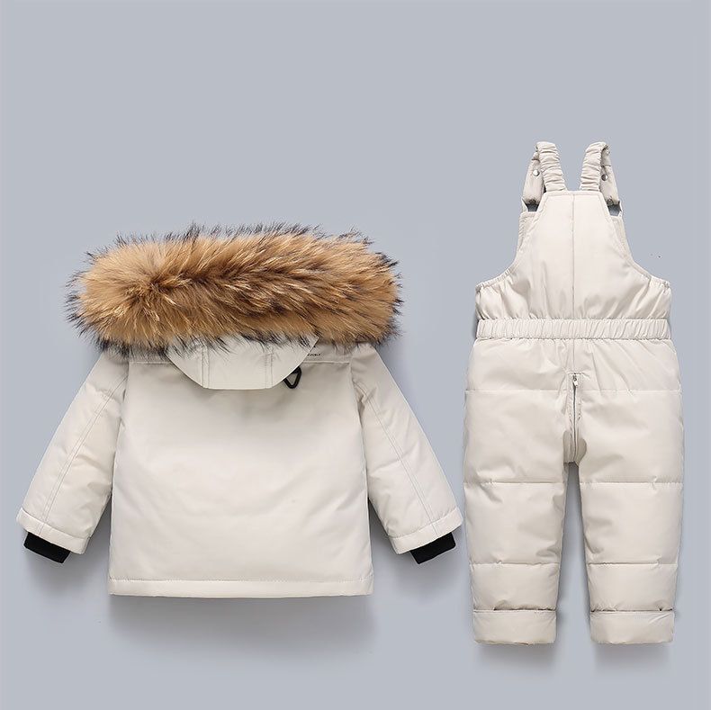 Set di tute invernali premium per bambini piccoli - Giacca con cappuccio e tuta staccabile con piumino d'anatra bianca all'85% (80-110 cm)_voghion.com