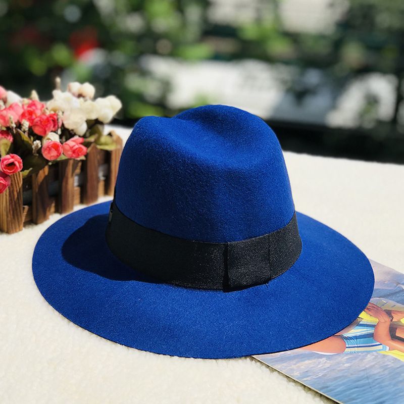Autumn and winter oblique top hat British pepper letter M wool wide brim hat wool hat_voghion.com