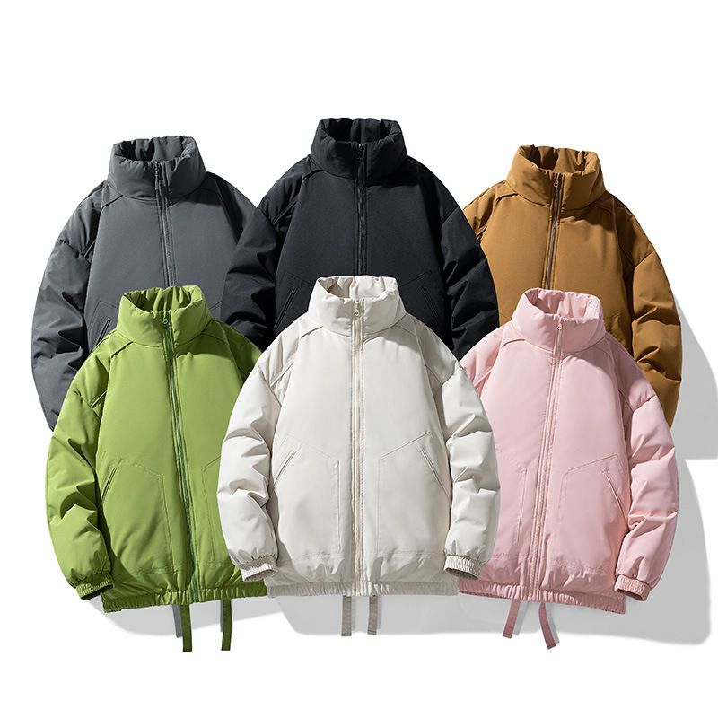 2025 Basic Stehkragenjacke für Herren Winter verdickt warm lose einfarbig lässig Baumwollmantel_voghion.com