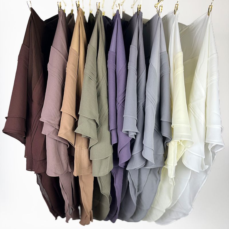 Lenço de cabeça plissado de camada dupla hijab feminino, chiffon de linho cristalino, três cores, chapéu feminino, xale confortável e respirável_voghion.com