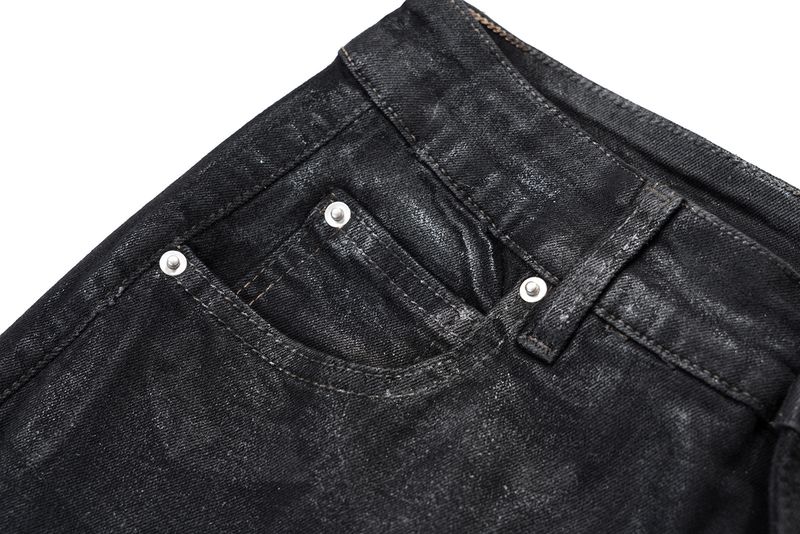 Jeans svasati in stile gotico con rivestimento cerato da uomo – Pantaloni larghi con orlo a strati e dettagli in nastro, stile streetwear Y2K (vita alta, neri, finitura anticata)_voghion.com