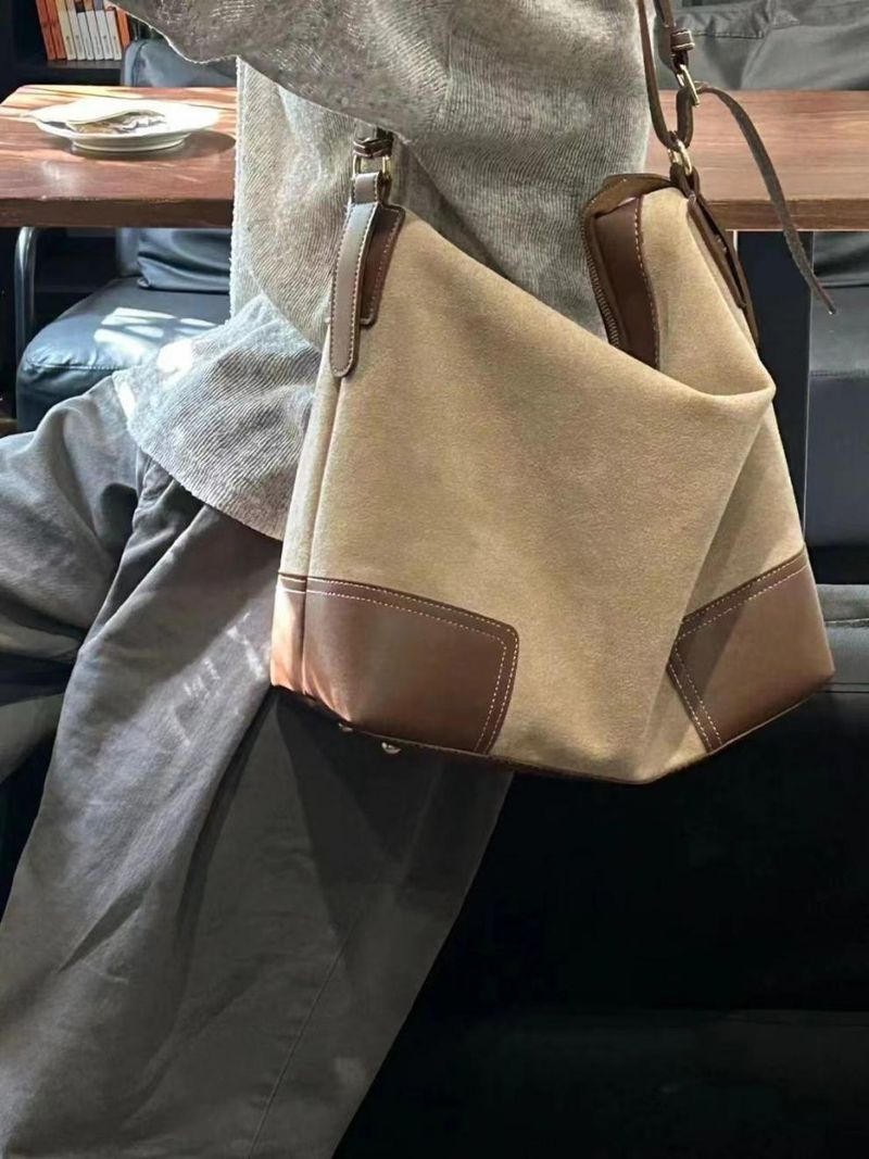 2024 nuova borsa da donna autunno e inverno borsa a tracolla in pelle scamosciata smerigliata grande capacità colore a contrasto borsa monospalla sottobraccio borsa extra large_voghion.com