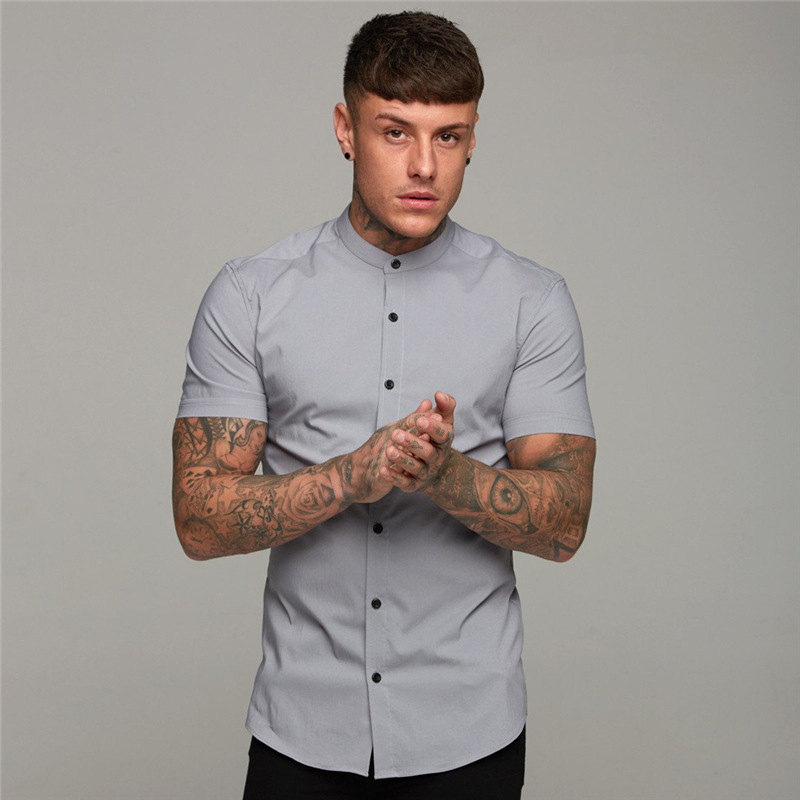 Camicia a maniche corte per sport fitness T-shirt da allenamento per corsa da uomo Camicia con fondo elasticizzato slim fit ad asciugatura rapida_voghion.com