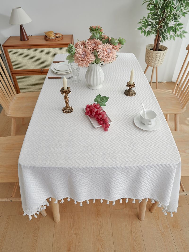 Tovaglia jacquard ondulata – Copritavolo rettangolare in misto poliestere e lino, antiscivolo e resistente al calore per sala da pranzo e arredamento_voghion.com