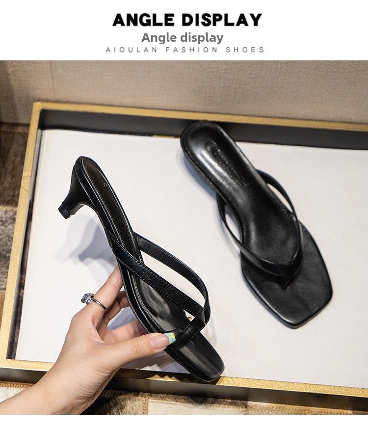 Square Flip-Flops French Style Kitten Women New Summer Mid-High Toe Clip Thin Heel Sandals For Utdoor Wear_voghion.com